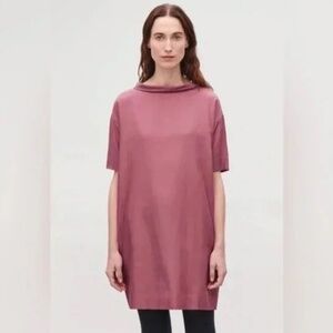 COS Womens Folded Collar Draped Shift Dress Short Sleeve Mauve Rose